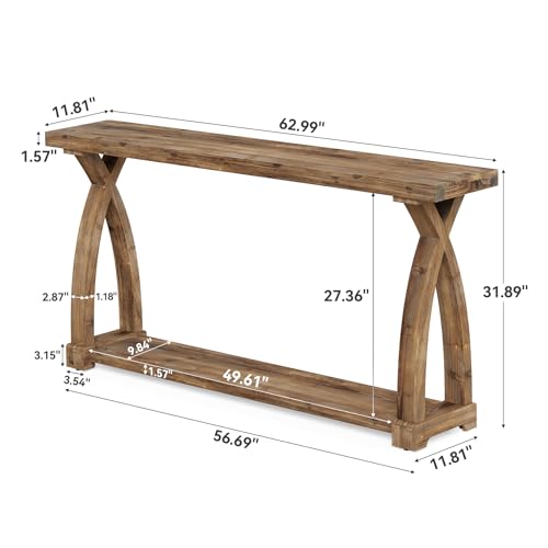 Solid Wood Console Table for Entryway, 63-Inch Narrow Farmhouse Couch Table Behind Sofa with 2-Tier Storage for Entrance, Foyer, Living Room, Long, Rustic Brown - color: Brown