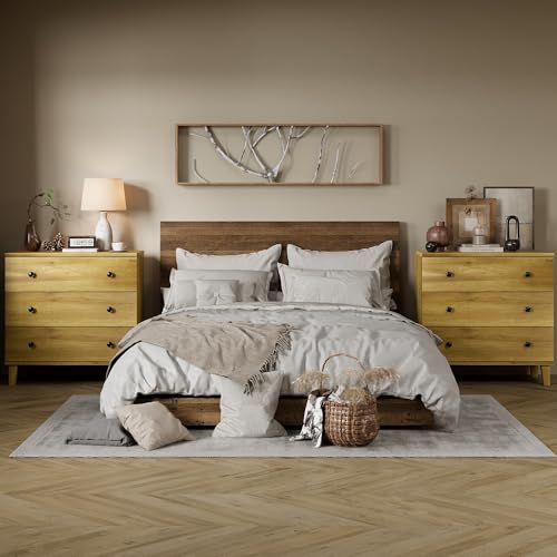 Bedroom Dresser with 3 Drawers, Chest of Drawers, Modern Closet Organizer Bachelors Chest w/Solid Wood Legs for Living Room, Baby Room, Nursery, Oak - color: Brown Oak