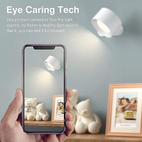 Deyagoo LED Wall Sconce, Rechargeable Wall Light with Remote-White | 3 Colors, Dimmable, Magnetic Rotating Head, 360 Degree Rotate - color: A-White