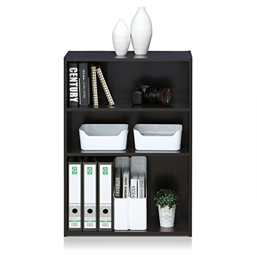 Furinno WRIGHT Book Shelf, 3-Tier Modern Bookshelf, Bookcase with Closed Back, 11.6" x 24.5" x 35.3", for Living Room, Bedroom, Home Office, Cinnamon Cherry - color: Black Espresso, size: 3-Tier