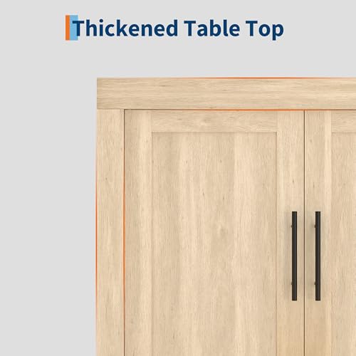 Garvee 70.8 in Sideboard Buffet Cabinet with Storage, Mid Century Modern Accent Cabinet with 4 Wooden Doors, Coffee Bar Credenza for Living Room, Dining Room, Hallway, Natural | Farmhouse Style, Large 4-Door Storage, Adjustable Shelves, For Dining & Kitch