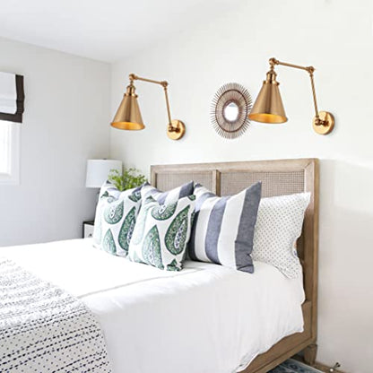 JONATHAN Y Rover 1-Light Wall Sconce 7", Brass Gold, Set of 2 | Adjustable Arm, Hardwired Bedside Reading Swing Arm, Farmhouse Cone Shade, Metal Hardwired Indoor Fixture, LED Bulbs Included - color: Brass Gold, size: Set of 2