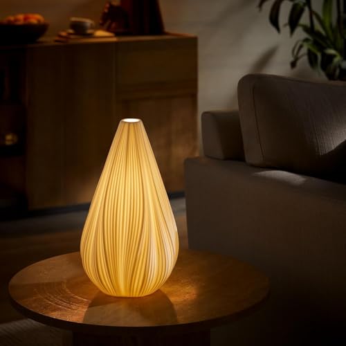 Modern Ceramic Decorative Table Lamp Living Room Bedroom Bedside | Handcrafted Unique Warm Ambient Lighting Lamp, Accent White Translucent Ceramic shade, Fully Dimmable, Corded, Bulb Included