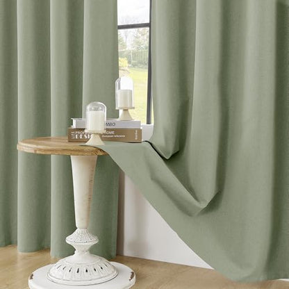 ChrisDowa Sage Green Blackout Curtains 45 Inches Long 2 Panels for Bedroom | Room Darkening,Light Blocking,Thermal Insulated,Faux Linen,Farmhouse,Grommet,Window Treatment,Drapes,Living Room,52x45 - color: Sage Green, size: 52"W x 45"L (Pack of 2)