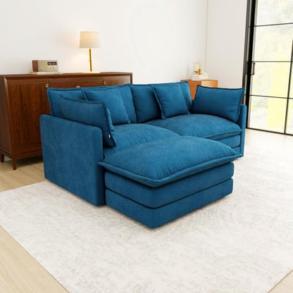 76.7” Oversized Blue Loveseat Sofa, 2 Seater Large Sectional Couches for Living Room, Chenille Fabric Modular Sectional Sofa with 1 Ottoman, Deep Seat Home Sofas Set, Love Seat Couches - color: Blue, size: 2 Seater + 1 Ottoman