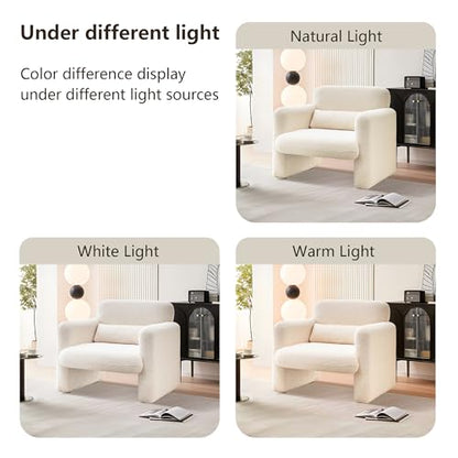 Modern Accent Single Sofa Chair with Arms, Lamb Fabric Upholstered Comfy Reading Arm Chair for Bedroom, Living Room-Beige - color: Beige, size: 30.31"D x 33.86"W x 31.5"H