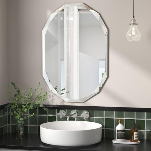 20x30 Inch Bathroom Mirrors for Over Sink, Round Frameless Mirrors for Wall | Beveled Bathroom Mirror, Bathroom Vanity Circle Mirror for Bedroom Living Room Entryway Home Decor - color: Round, size: 30"L x 20"W