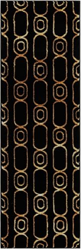 Rugs.com Vogue Geo Collection Rug – 6 Ft Runner Black Medium-Pile Rug Perfect for Hallways, Entryways - color: Black and Gold, size: 2' x 6' Runner