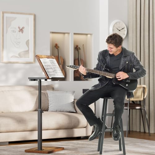 IBUYKE C Shaped TV Tray Table,90° Flip-Over Panel,Brown UTVT004H | 360° Swivel Height Adjustable,Side End Table for Small Spaces,for Phone Computer Tablet,Snack Table for Sofa Bed - color: Brown, size: Angle Tilt