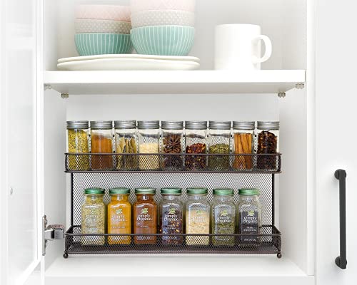 2 PK 2 Tier Mesh Kitchen Counter-top or Wall Mount Spice Rack Jars Storage Organizer, Bronze