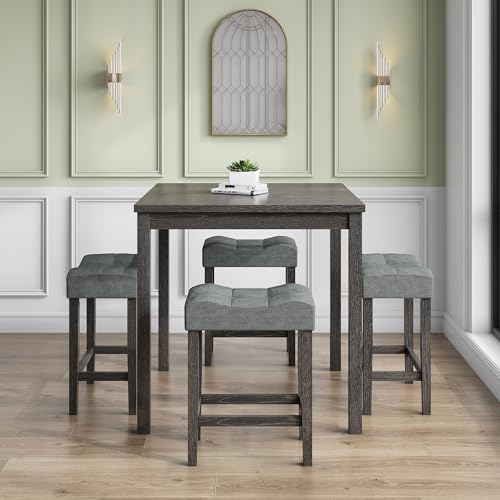 allamazing 5-Piece Counter Dinner Height Table Set, Indoor Modern Rectangular Dining Table Furniture Set for Kitchen, 35 inch Dining Table with 4 stools (1+4 Black) - color: 1+4 Black