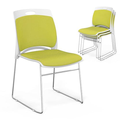 VINGLI Stackable Plastic Mesh Padded Chairs for Office Set of 4, Green | Stacking Chairs with Metal Sled Base, Ergonomic Plastic Pad Seat & Back, Waiting Banquet Guest Break Room, Easy to install - color: Green, size: 4 Pack