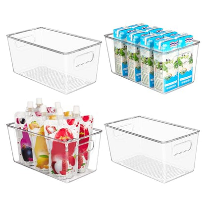 YIHONG 4 Pack Clear Storage Bins, Pantry Organizer Bins with Handle, Small | Plastic Bins, Pantry Storage Containers for Kitchen, Freezer, Cabinet, Closet, Bathroom, Under Sink Organizers and Storage - size: S(9.3"L x 5.2"W x 4.3"H)