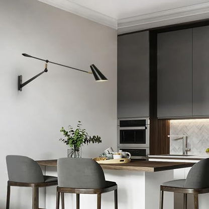 Adjustable Directional Plug in wall Light Swing arm, Unique Long Pole wall Lamps for Living Room Sofa Background Wall, Movable Retro Style Dining Table Large wall Mount lamp, E26 Base - color: Black Gold