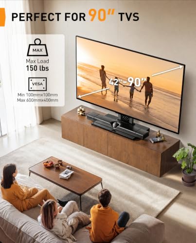 Perlegear Universal Swivel TV Stand for 42-85 90 Inch TVs, Television Stands with Pegboard Storage, Height Adjustable Table top TV Stand Mount, Glass Base up to 150 lbs, Max VESA 600x400mm PGTVS36 - size: 42-90 Inch
