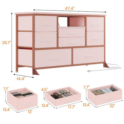 8-Drawer LED Dresser TV Stand with Power Outlet for 55'' TV - Wide Storage Chest for Bedroom, Living Room & Entryway, Wood Top Console Table with 22 Light Modes - color: Pink