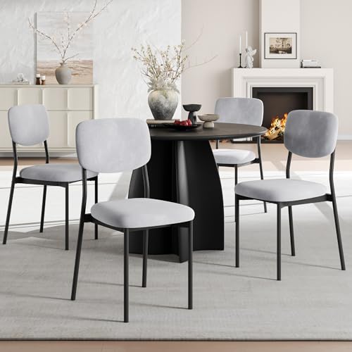 Einhomn Upholstered Dining Chairs Set, Modern Stackable Dining Room Chairs with Soft Velvet Backrest, Kitchen Chairs with Sturdy Metal Legs for Living Room, Restaurant, Set of 2,Light Grey - color: Light Grey