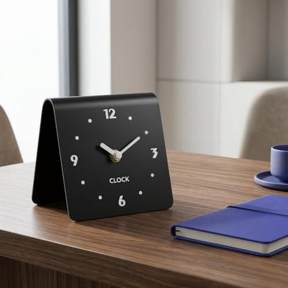 Minimalist Analog Desk Clock, Silent Non-Ticking Acrylic Table Clock Battery Operated Compact Desktop Ornament for Bedside Office Home Decor(Black)