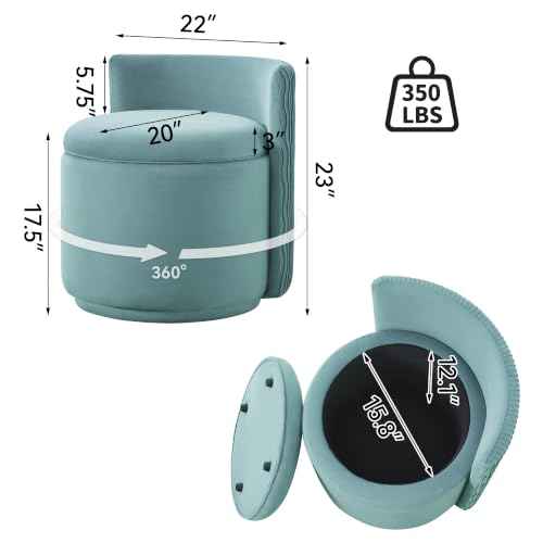 Large Velvet Vanity Chair, 360° Swivel Makeup Chair with Storage, Teal | Modern Wide Vanity Stool with Wave Back, No Assembly Barrel Upholstered Closet Stool for Bedroom, Dressing Room, Living Room - color: Teal, size: Large
