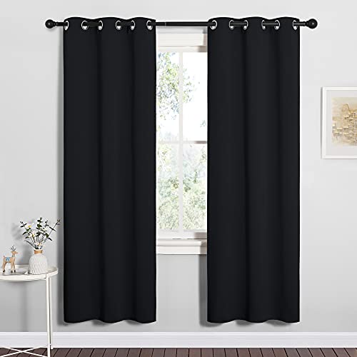 NICETOWN Bathroom Blackout Thermal Curtains and Drapes, Black Solid Thermal Insulated Grommet Blackout Drapery Panels for Window (2 Panels, 34 inches Wide by 72 inches Long, Black) - color: Black, size: 34"W x 72"L (Pack of 2)