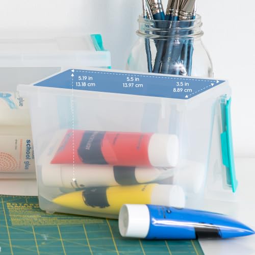 IRIS USA Storage Bins with Lids |Made in USA| 2 Qt Tall - (6-Pack) - Clear | Sensory Craft Organizers, Plastic Clip Box Totes, Flat Containers for Organizing Paper, Office, Art & Study Supplies - color: Clear/Seafoam Blue, size: 2 Qt. - 6 Pack (Tall)
