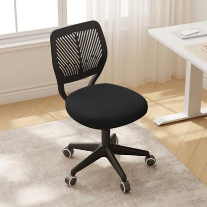 JPBSTO Armless Desk Chair, Height Adjustable Swivel Office Rolling Task Chairs with Soft Mesh Padded Cushion, Ergonomic Small Study Computer Chair for Girls Boys Teens (Black, 2PCS) - color: Black 2pcs