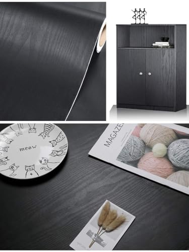 tiltil Black Wood Peel and Stick Wallpaper Wood Contact Paper 17.7" × 393" | Self-Adhesive Wallpaper Removable Waterproof Wall Paper Vinyl for Countertop Furniture Kitchen Countertop Easy to Clean - size: 17.7" x 393"