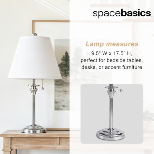 Metal Table Lamp for Bedroom, Silver Base (Bulb Not Included) | Modern Decor Lighting for Living Room Bedside Nightstand Office, White Linen Fabric Shade Desk Lamp with Silver Metal Base - color: White Shade & Silver Base