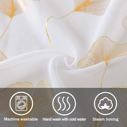 Gold Foil Print Sheer Curtains 96 inches Long, 2 Panels Ginkgo Bronzing Treatment Sheer Curtain, Rod Pocket Window Treatment Panels for Bedroom Living Room - color: Ginkgo/Gold/White, size: 42"W x 96"L (Pack of 2)