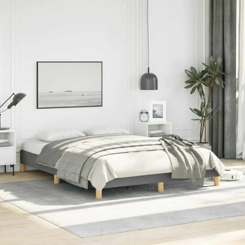 Full Upholstered Bed Frame, Dark Gray Polyester Fabric, Modern Low Profile Design, Durable Engineered Wood, 55.1x76x9.8 cm, Headboard-Free for Bedroom Furniture