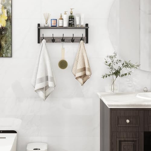 Wall Hooks with Shelf, Coat Rack Wall Mount, Entryway Shelf with Hooks for Clothes, Backpack, Key, Purse - Rustic Grey - color: Rustic Grey, size: 17.1 Inch Long