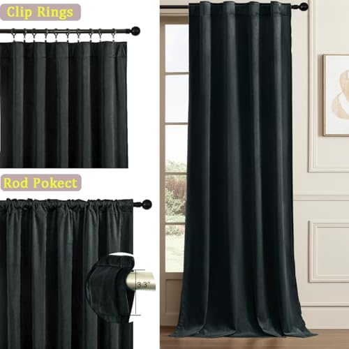 Timeper Black Velvet Curtains W42 x L84 inches 2 Panels, Blackout Curtains for Bedroom Living Room Thermal Insulated Luxury Super Soft Window Drapes,Back Tab & Rod Pocket - color: Black, size: 42"W x 84"L (Pack of 2)