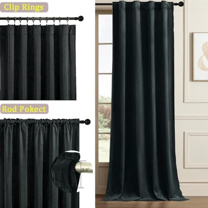 Timeper Black Velvet Curtains 90 inches 2 Panels,Blackout Curtains for Bedroom Living Room Thermal Insulated Luxury Super Soft Window Drapes,Back Tab & Rod Pocket,W52 x L90 inches - color: Black, size: 52"W x 90"L (Pack of 2)