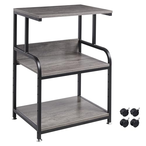 Fannova 3 Tier Gray Printer Stand with Height Adjustable Storage Shelf | 21.7"x15.7"x31.6" Printer Table for Home Office Small Spaces Organization, Rolling Printer Cart with Wheels - color: Grey