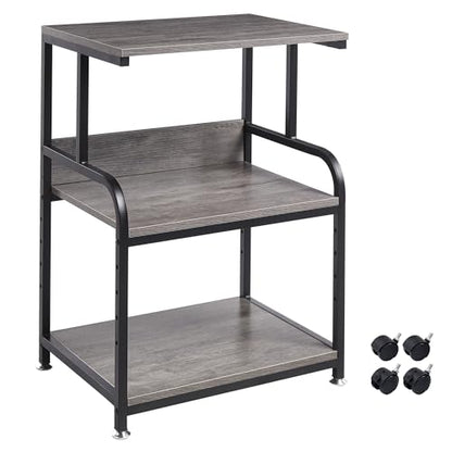 Fannova 3 Tier Gray Printer Stand with Height Adjustable Storage Shelf | 21.7"x15.7"x31.6" Printer Table for Home Office Small Spaces Organization, Rolling Printer Cart with Wheels - color: Grey
