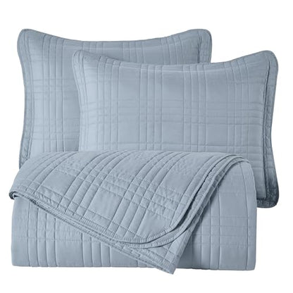 Chezmoi Collection Kingston Queen Size Bedspread Set, 3-Piece Cool Gray Oversized Quilted Microfiber Lightweight Bedspread Coverlet (100"x106") for All Seasons - color: Cool Gray, size: Queen