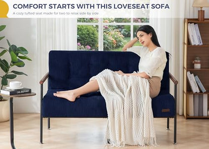 MAXYOYO Loveseat Sofa Chair, Love Seat, Sturdy Metal Frame, Wood Armrests | Button-Tufted Upholstery, Cozy Two-Person Seating for Modern Small Couches in Living Rooms, Bedrooms or Offices, Navy - color: Navy