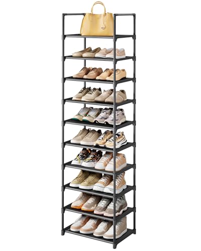 Kitsure Shoe Rack - 10-Tier Shoe Organizer with Detachable Fabric Shelves & Metal Frame, Tall Shoe Rack for Closet, Entryway, Living Room, 16.9" Wide - 10 Tier, Black - color: Black, size: 16.9"Wide - 10 Tier