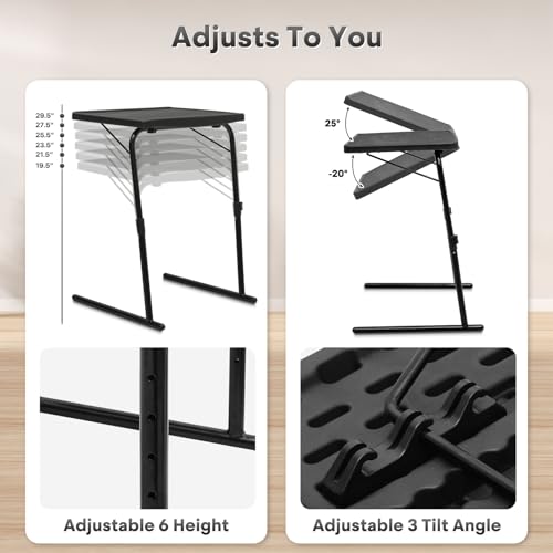 Athena Collection Adjustable TV Tray Table, Black | Small Folding Table, 6 Adjustable Height & 3 Level Tilting Tabletop Laptop Desk for Living Room Small Space on Couch Sofa Bed - color: Black