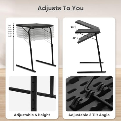 Athena Collection Adjustable TV Tray Table, Black | Small Folding Table, 6 Adjustable Height & 3 Level Tilting Tabletop Laptop Desk for Living Room Small Space on Couch Sofa Bed - color: Black