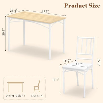 5-Piece Dining Table Set with 4 Chairs & Adjustable Feet, Upholstered Seats Kitchen Table and Chairs Set of 4, Space-Saving Design for Small Apartments and Dining Rooms, White - color: White, size: 5-piece