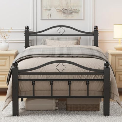 Twin Bed Frames with Headboard | 1500LBS Heavy Duty, Noise Free Design, 12 Inch Under-Bed Storage Space, No Box Spring Needed, Tool-Free Assembly - size: Twin