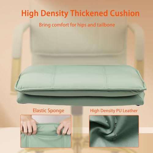 CLATINA Leather Home Office Desk Chairs, Swivel Mid-Back Computer Chair with Golden Legs and Arms, Comfy Upholstered Task Chair with Wheels, Green - color: Green