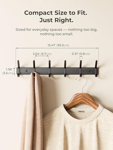 Coat Rack Wall Mount Hooks - 15 Inch Black Metal 6-Hook Rack(1 Pack) | Modern Kids Room, Entryway & Bathroom Hanger for Towels, Coats, Purses, Bags - color: Black, size: 1 Pack