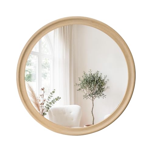 Round Wall Mirrors 24 Inch,Natural Bathroom Mirror with Wood Grain Frame | Decorative Transitional Rustic for Wall,Farmhouse Hanging Vanity Mirror for Bathroom Bedroom Living Room or Entryway - color: Natural B, size: 24"L x 24"W