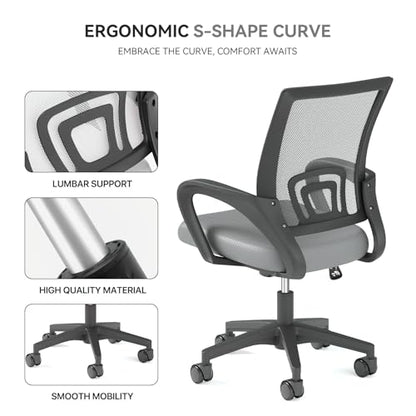 Office Chair, Ergonomic Mid-Back Mesh Desk Chair, Light Gray | Lumbar Support, Adjustable Height, Rolling Wheels, Comfy Armrest, For Work, Study, Gaming - color: Light Gray