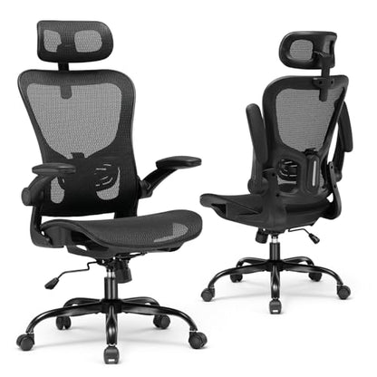 GTPLAYER Office Chair, Home Ergonomic Desk Chair with High Back Mesh, Mesh Office Computer Desk Chairs with Adjustable Lumbar Support, Rolling Work Swivel Task Chairs with 3D Armrests and Headrest - color: Black