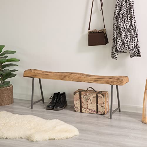 Vintiquewise Rustic Carved Wood Natural Log Accent Bench for Entryway, Indoor and Outdoor