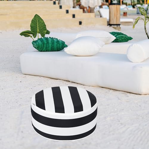 Inflatable Stool Ottoman Footrest with Handle D20 xH9-Black White Stripe | Indoor Outdoor Footrest Seat, Water-Repellent, Footstool Pouf for Home Patio Garden and Camping Use - color: Black White Stripe