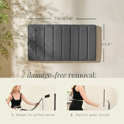 Nestl Upholstered Twin Headboard - Easy Assemble Channel Stitched Headboard Twin Size - Wall Mounted Headboards with 3D Soundproof Wall Panels Peel & Stick Floating Headboards, Grey - color: 05-grey, size: Twin